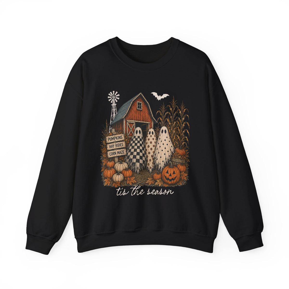 Halloween Farm Crewneck Sweatshirt — ‘Tis the Season Ghosts & Pumpkins