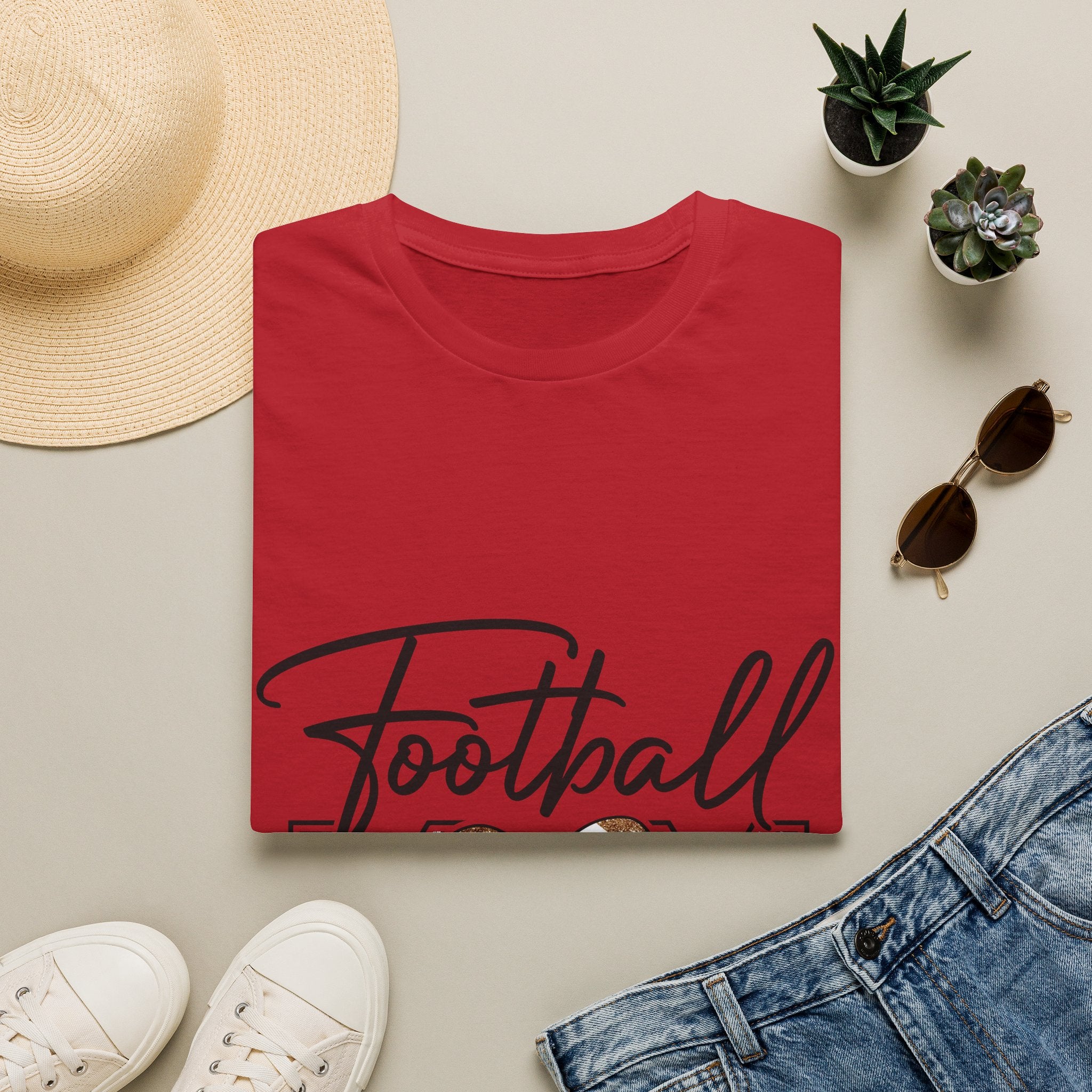 Football Mom T‑Shirt — Heart Football Mom Tee, Game Day Mom Gift