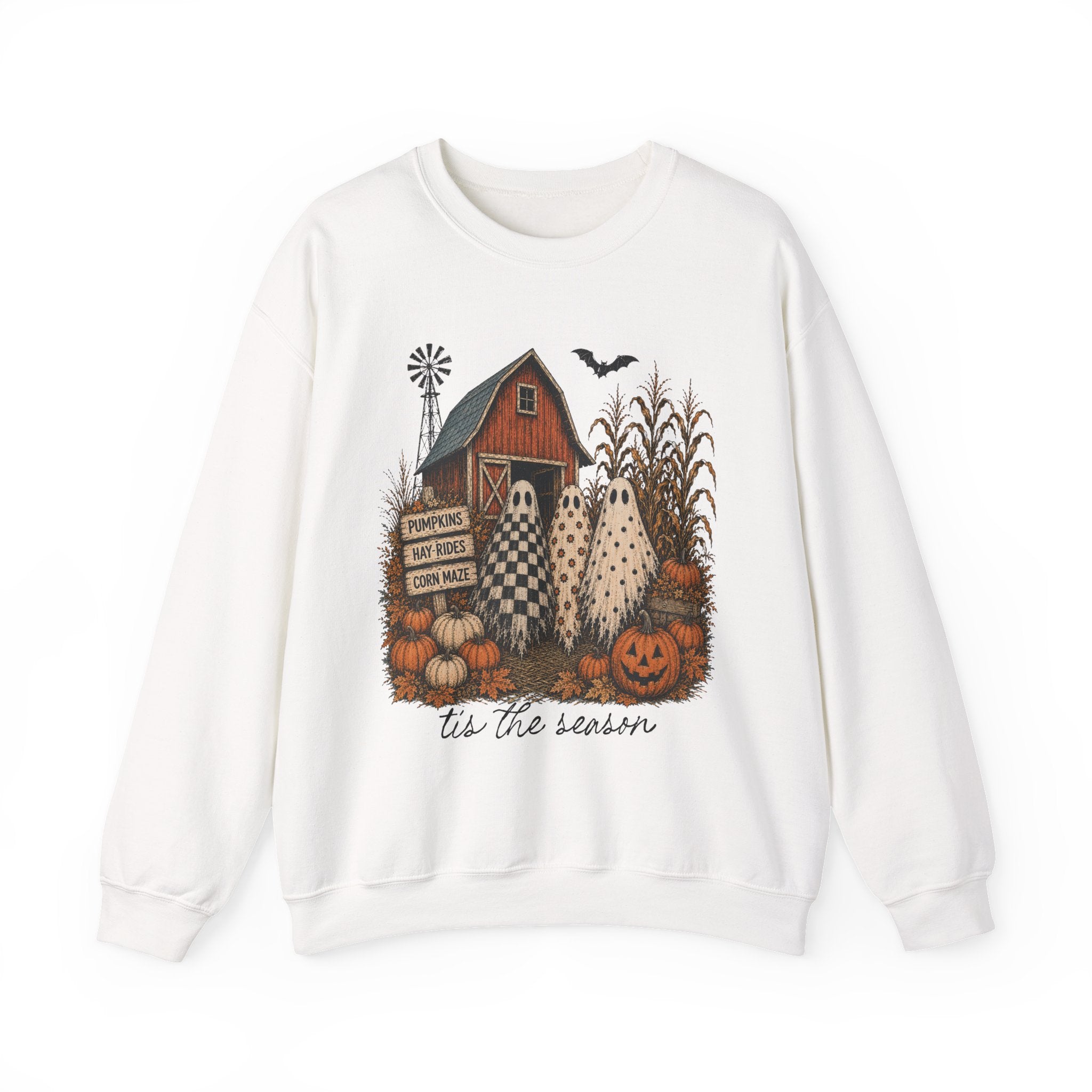 Halloween Farm Crewneck Sweatshirt — ‘Tis the Season Ghosts & Pumpkins