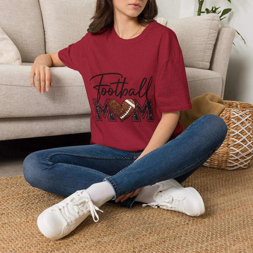 Football Mom T‑Shirt — Heart Football Mom Tee, Game Day Mom Gift