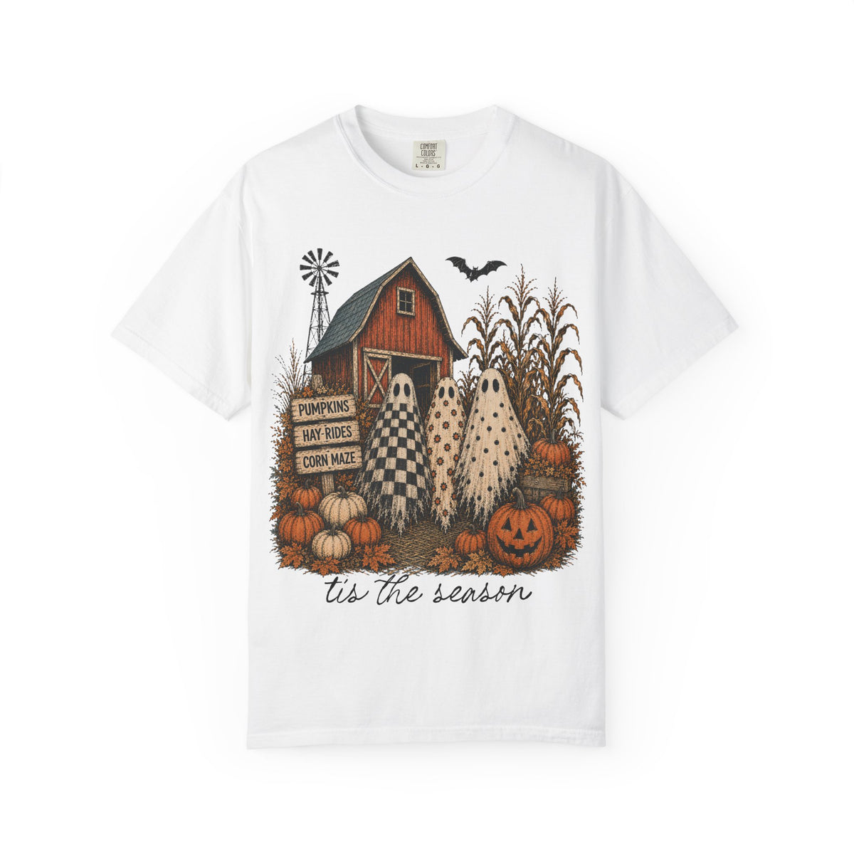 Halloween Farm Ghosts T-Shirt — "'tis the season" Fall Pumpkin Tee