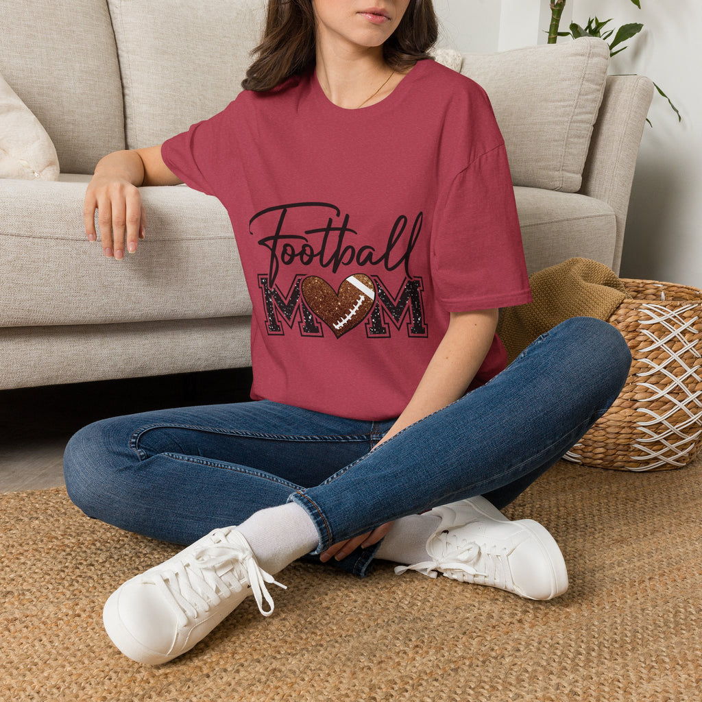 Football Mom T‑Shirt — Heart Football Mom Tee, Game Day Mom Gift