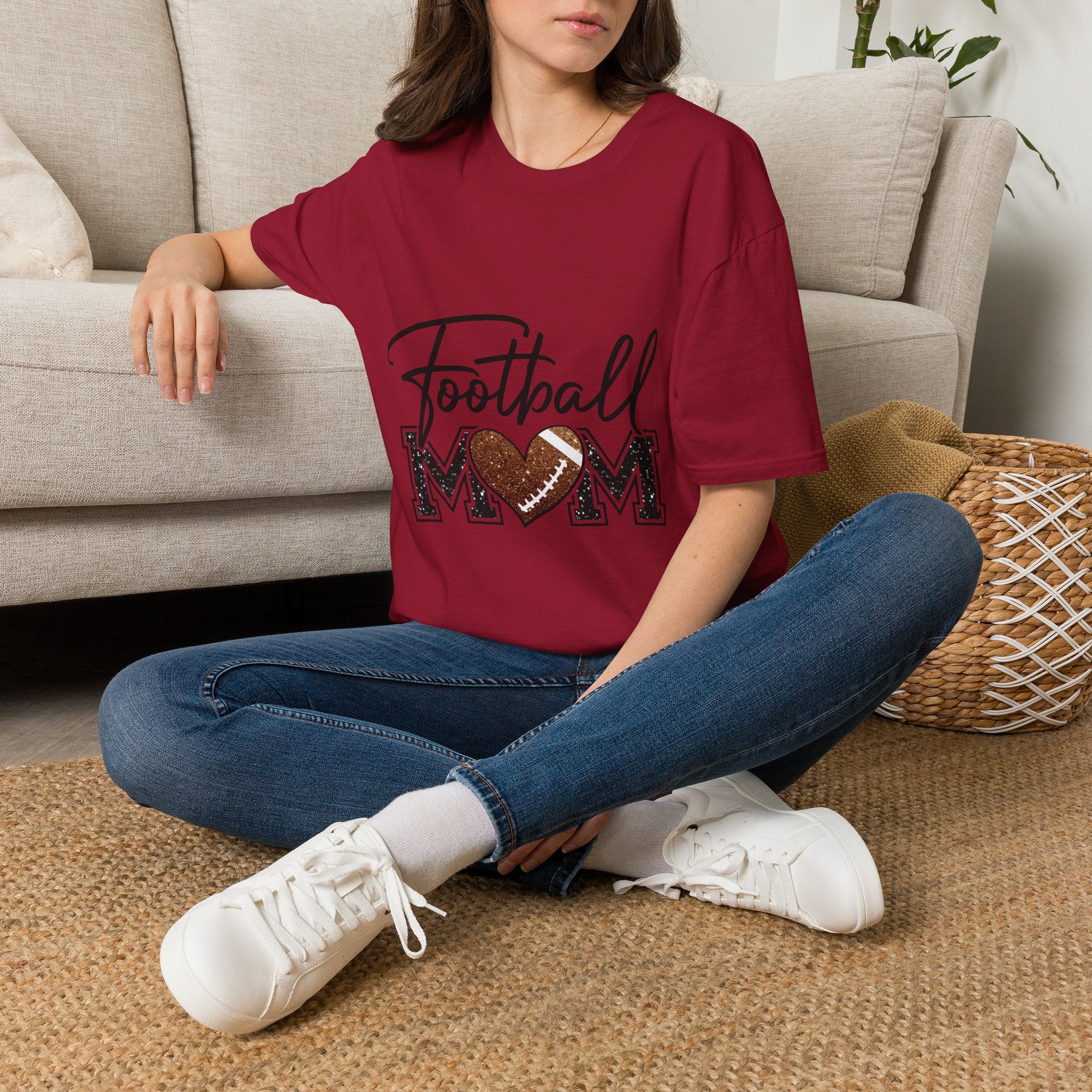 Football Mom T‑Shirt — Heart Football Mom Tee, Game Day Mom Gift