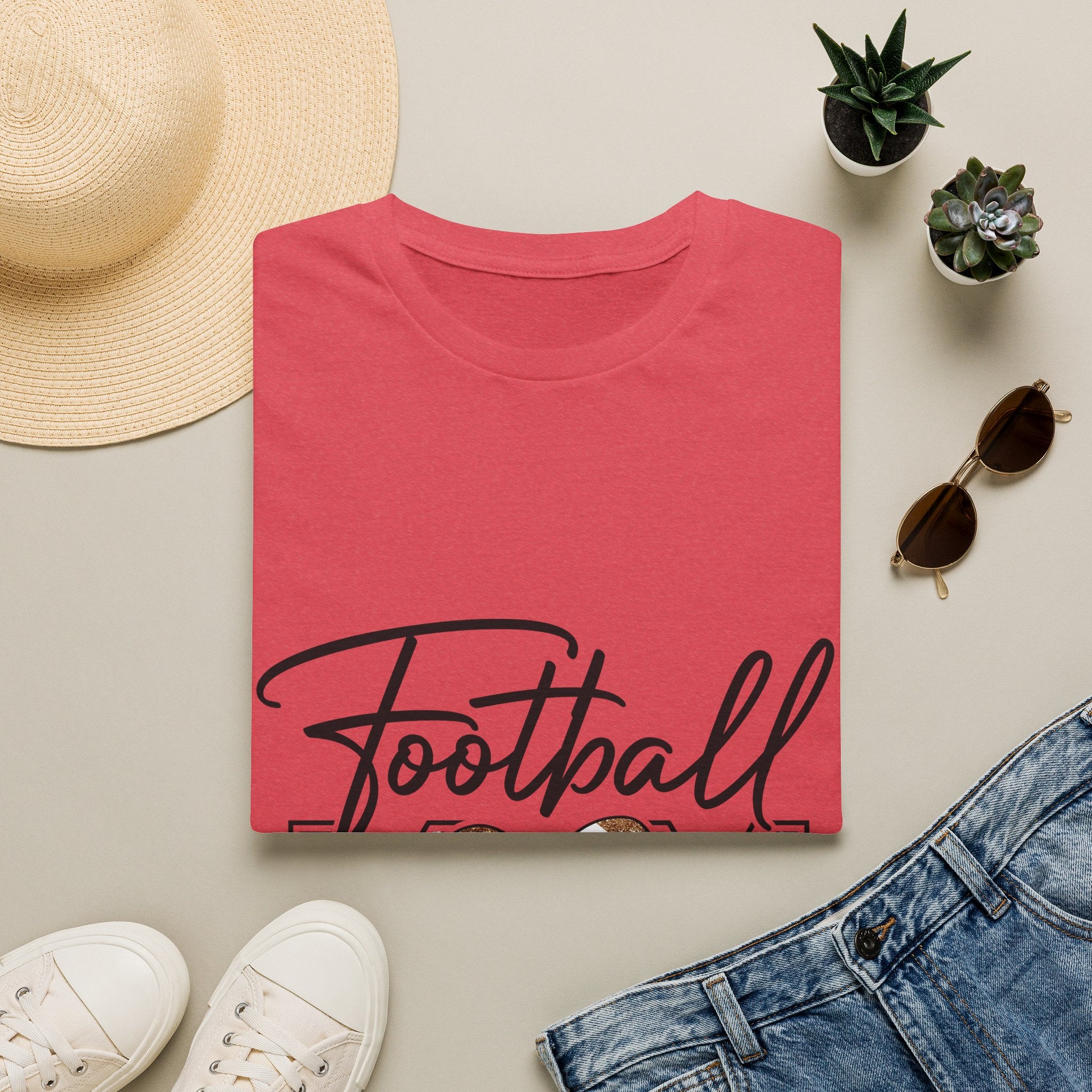 Football Mom T‑Shirt — Heart Football Mom Tee, Game Day Mom Gift