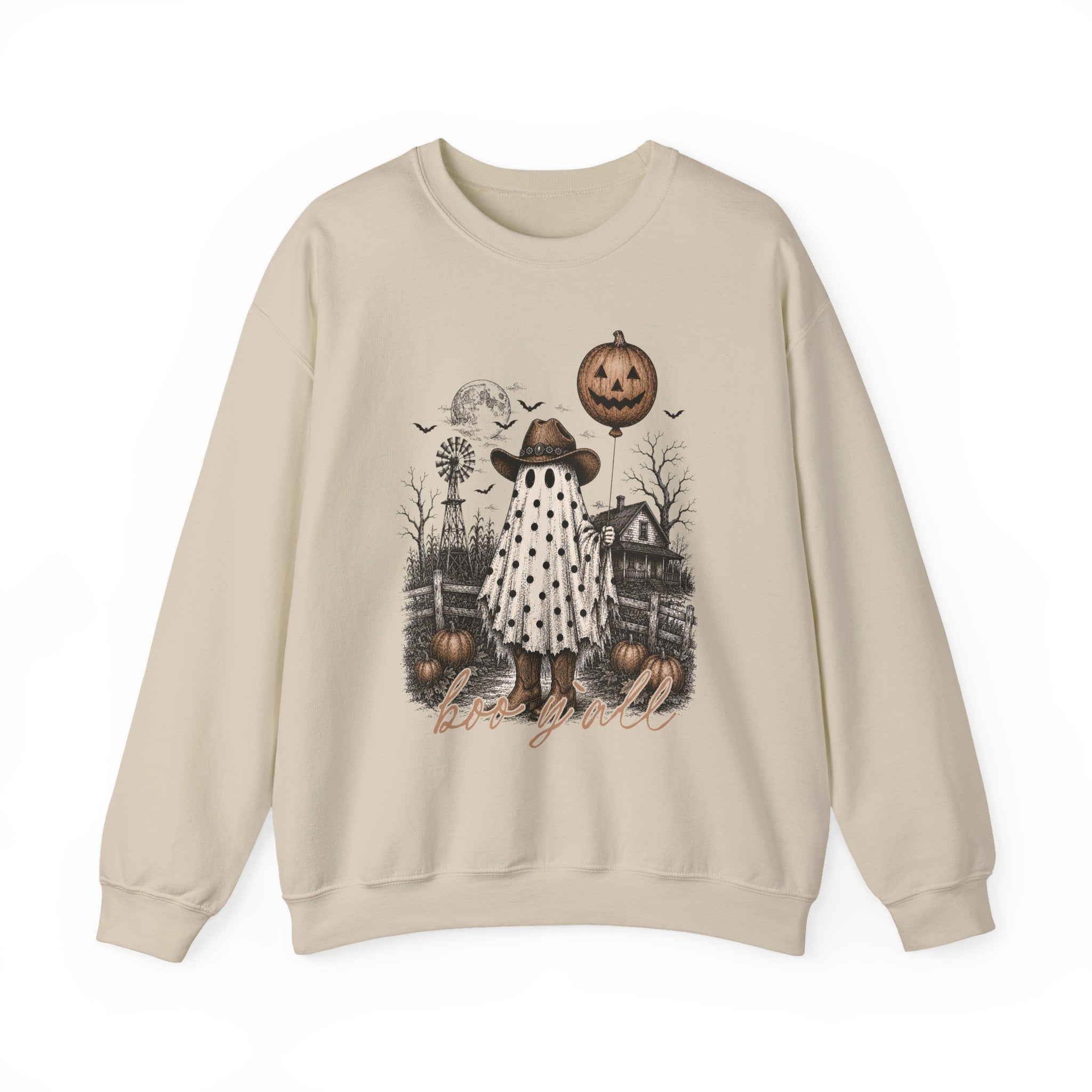 Halloween Ghost Girl Sweatshirt — Cute Spooky Pumpkin Farm Crewneck