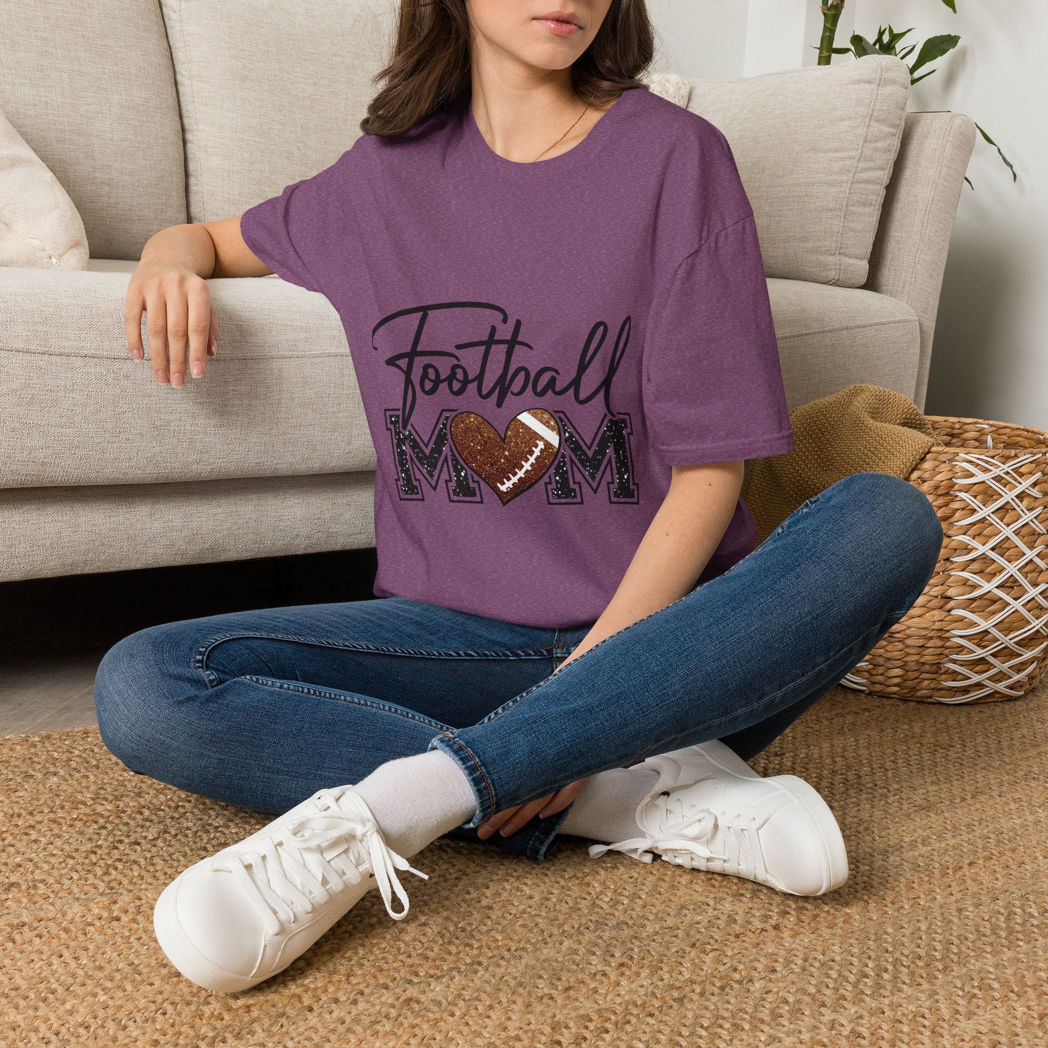 Football Mom T‑Shirt — Heart Football Mom Tee, Game Day Mom Gift