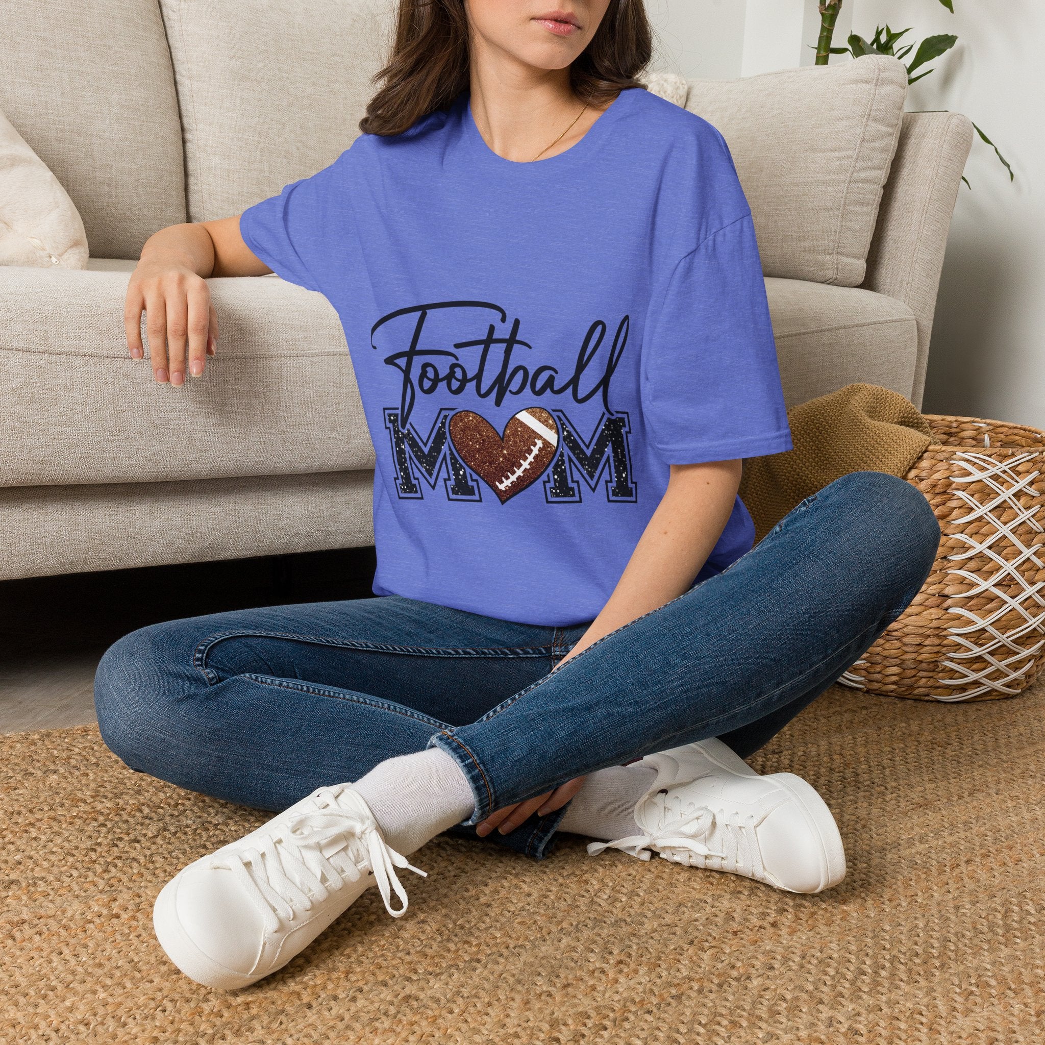 Football Mom T‑Shirt — Heart Football Mom Tee, Game Day Mom Gift