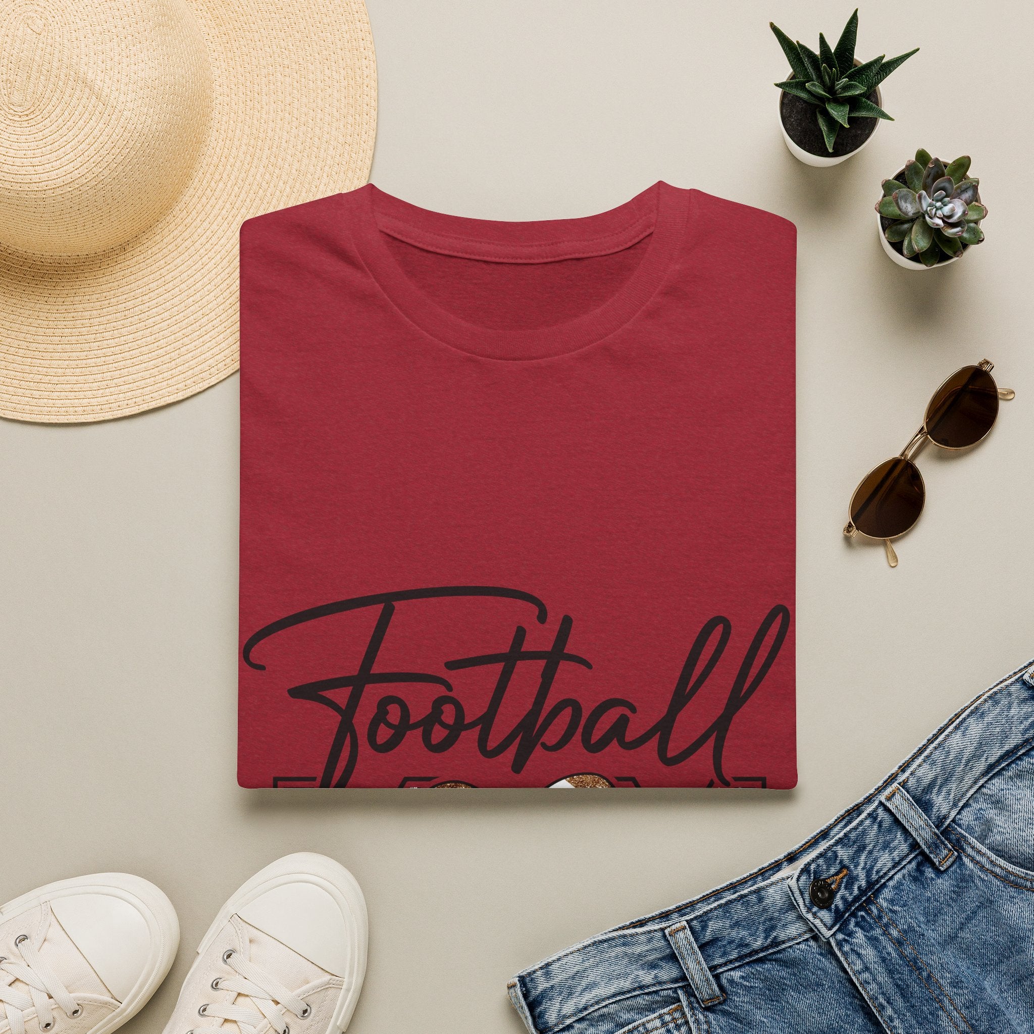 Football Mom T‑Shirt — Heart Football Mom Tee, Game Day Mom Gift