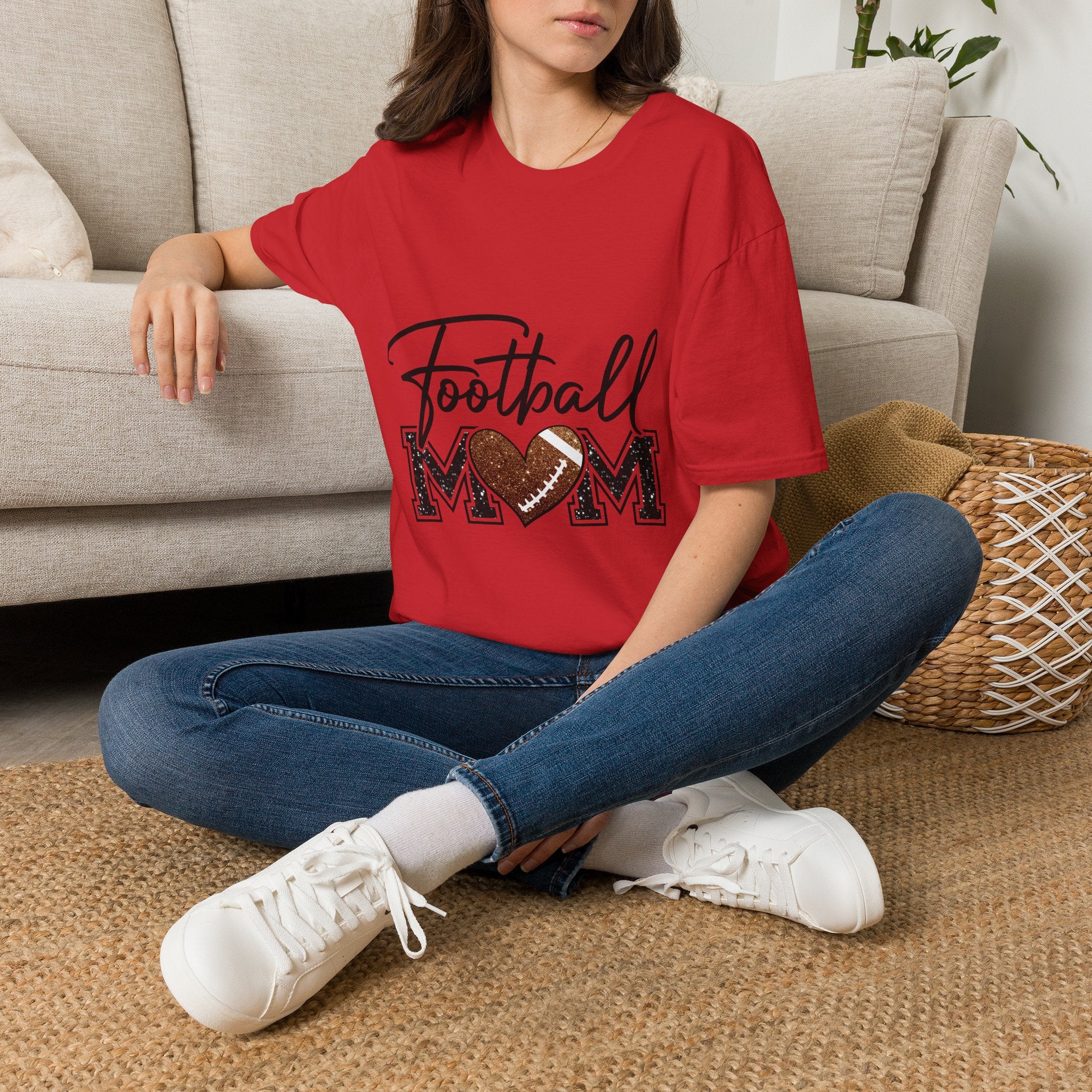 Football Mom T‑Shirt — Heart Football Mom Tee, Game Day Mom Gift