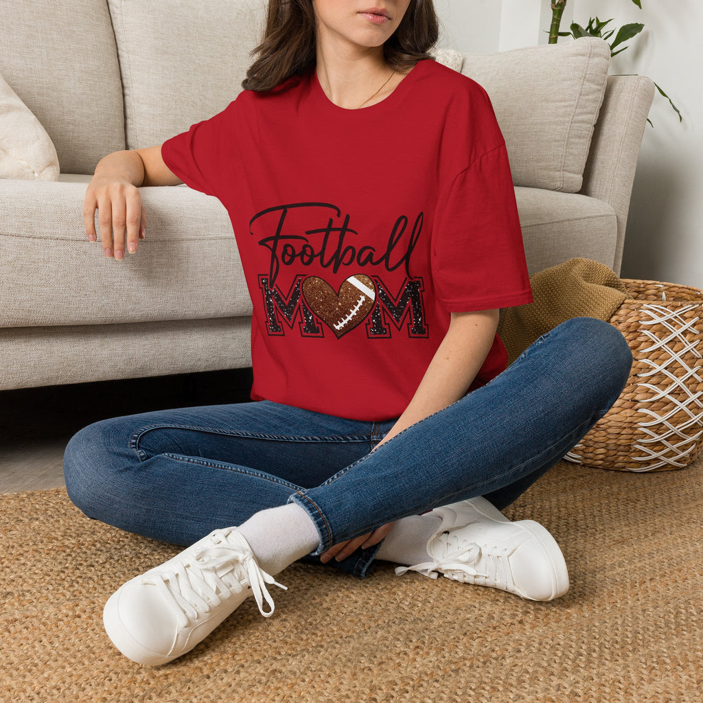 Football Mom T‑Shirt — Heart Football Mom Tee, Game Day Mom Gift