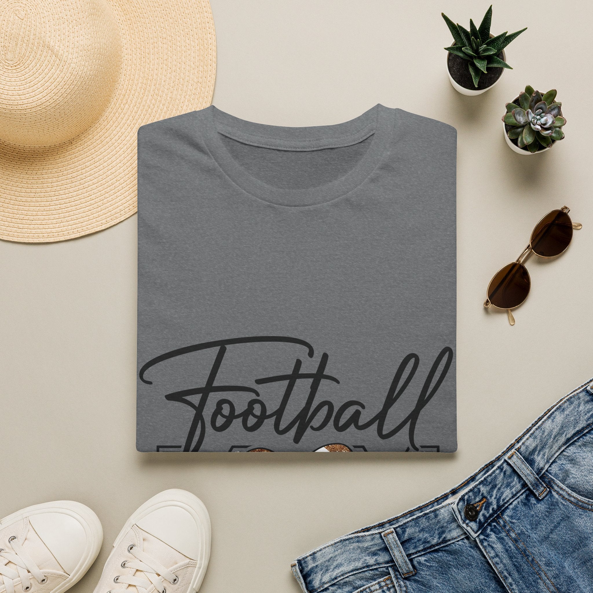 Football Mom T‑Shirt — Heart Football Mom Tee, Game Day Mom Gift