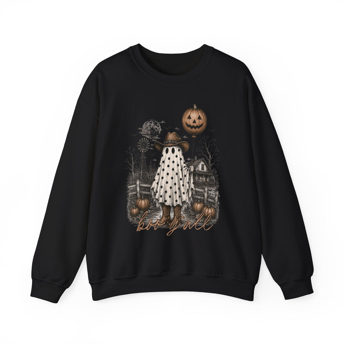 Halloween Ghost Girl Sweatshirt — Cute Spooky Pumpkin Farm Crewneck