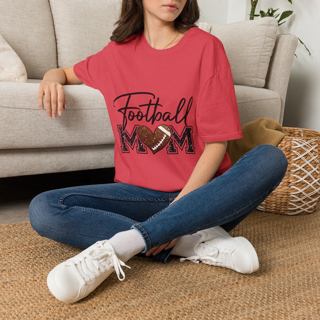 Football Mom T‑Shirt — Heart Football Mom Tee, Game Day Mom Gift