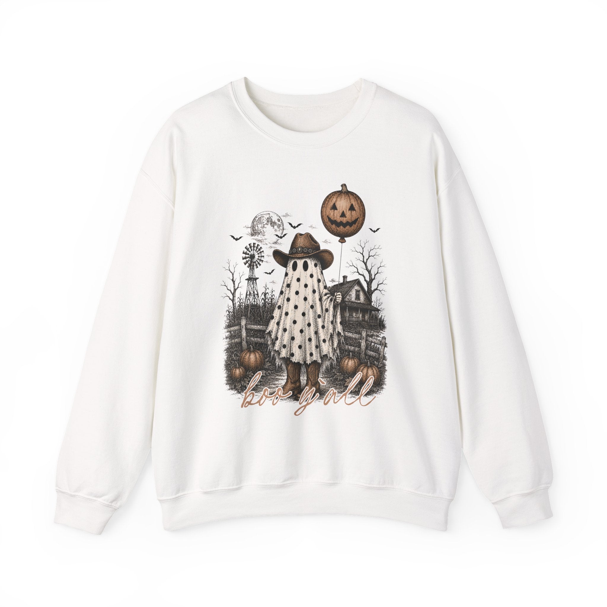 Halloween Ghost Girl Sweatshirt — Cute Spooky Pumpkin Farm Crewneck