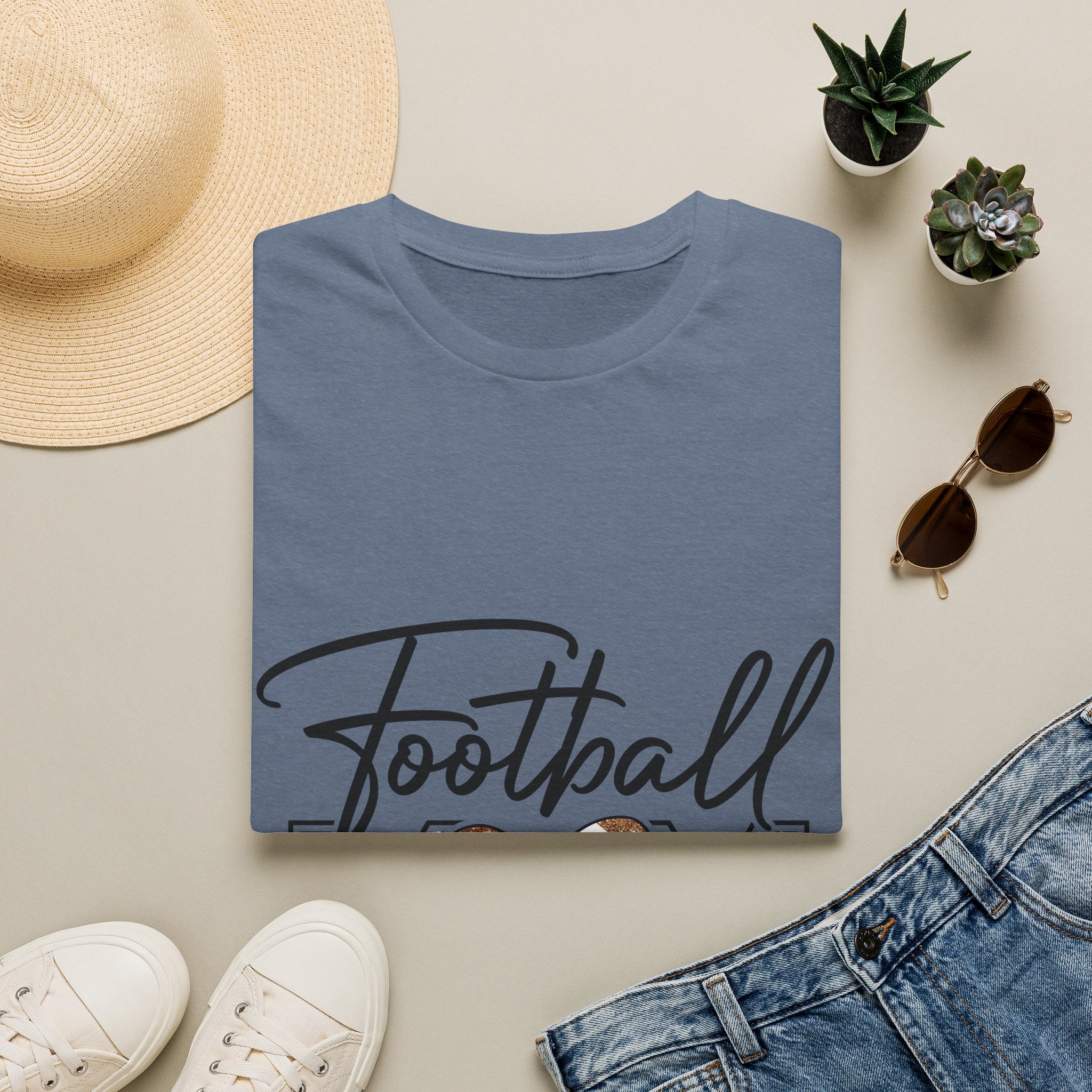 Football Mom T‑Shirt — Heart Football Mom Tee, Game Day Mom Gift