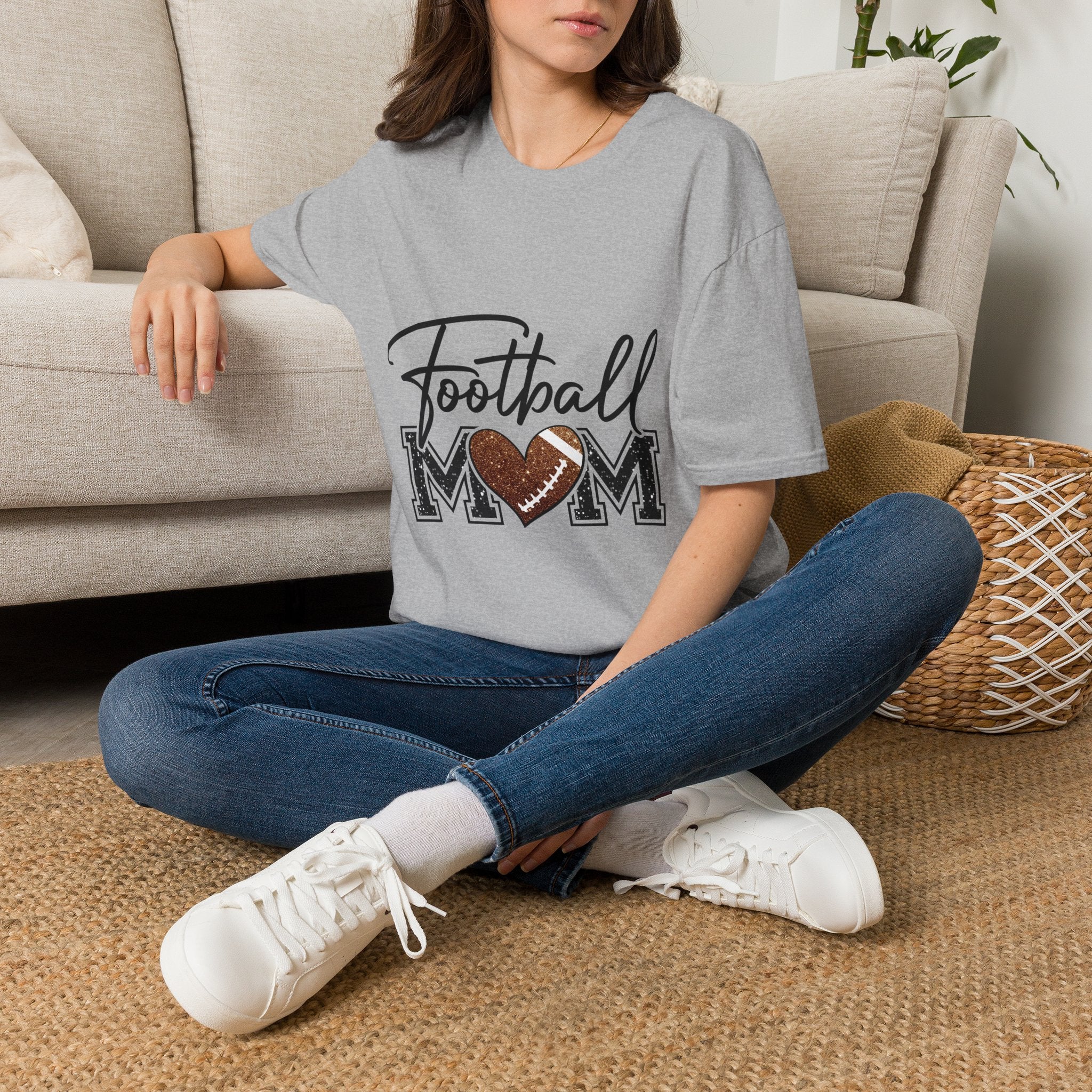 Football Mom T‑Shirt — Heart Football Mom Tee, Game Day Mom Gift