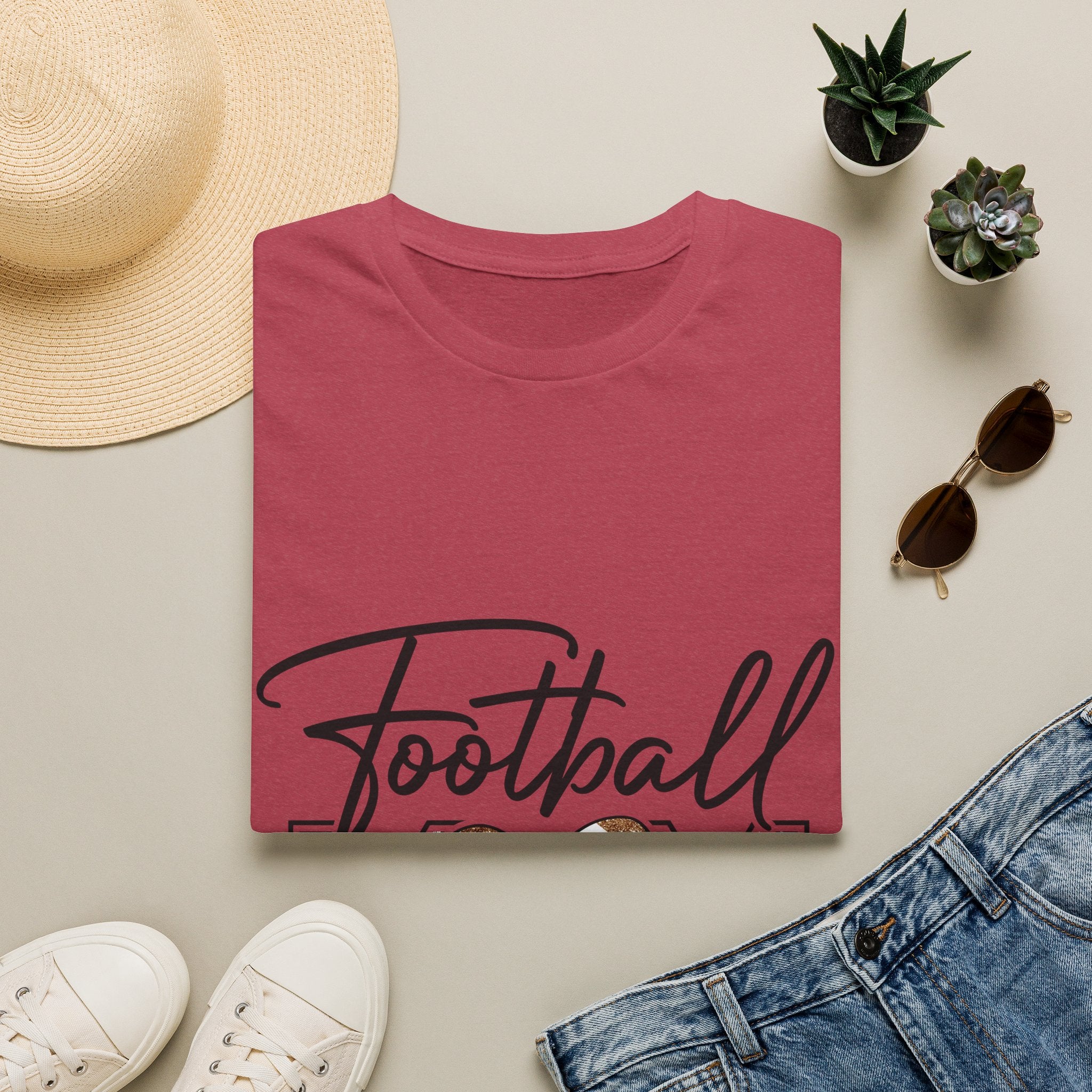 Football Mom T‑Shirt — Heart Football Mom Tee, Game Day Mom Gift