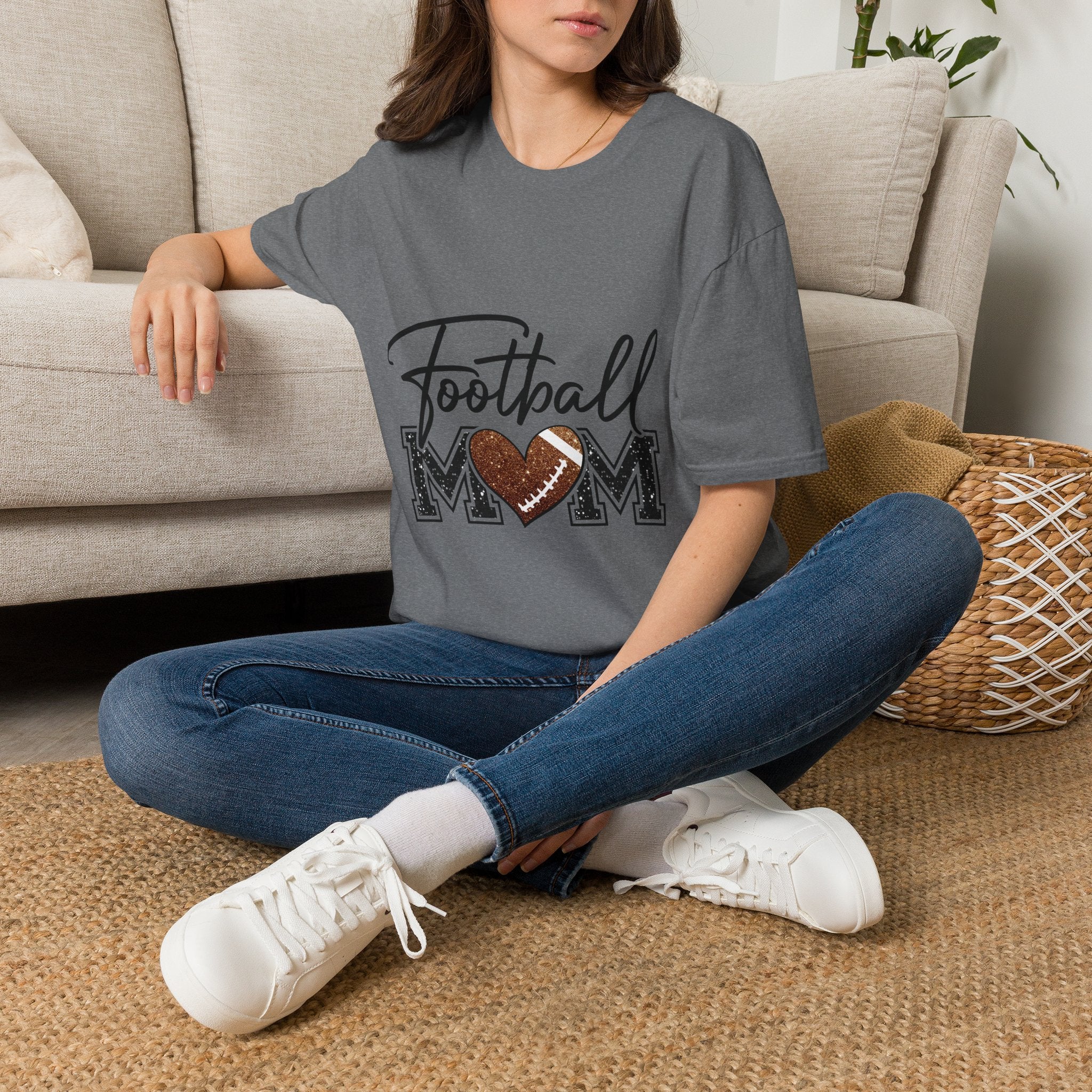 Football Mom T‑Shirt — Heart Football Mom Tee, Game Day Mom Gift