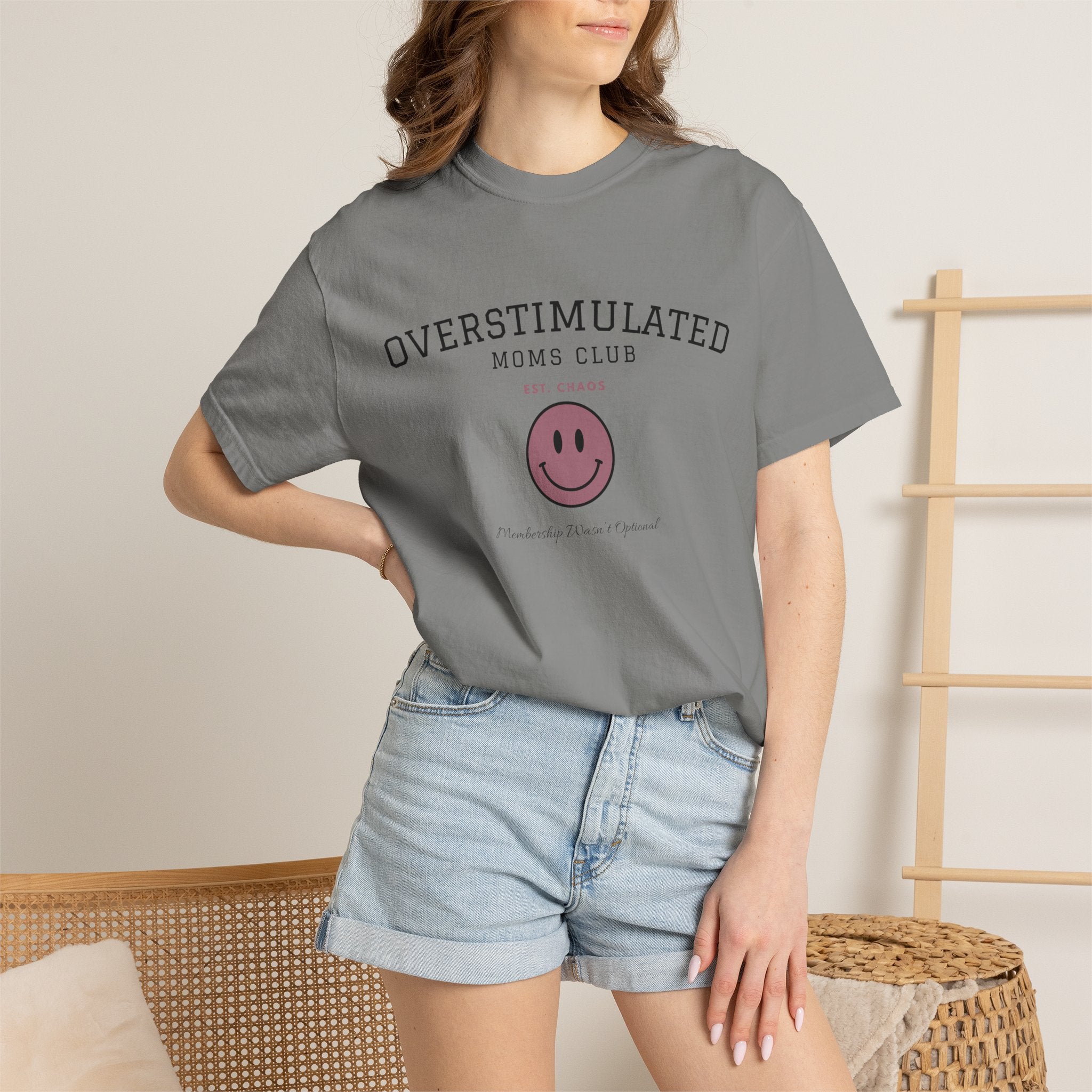 Overstimulated Moms Club Tee | Front & Back Graphic Shirt | Funny Mom Shirt | Coffee Chaos Laundry Repeat | Boutique Graphic Tee